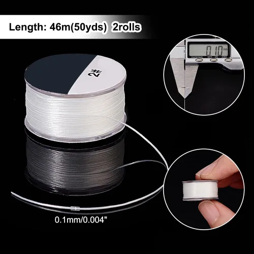 Miniatura 3 de PH PandaHall Cadena de nailon de 0.004 in de 100 yardas de hilo de cuentas de nailon blanco hilo de semillas de hilo pulsera hilos cuerda de costura