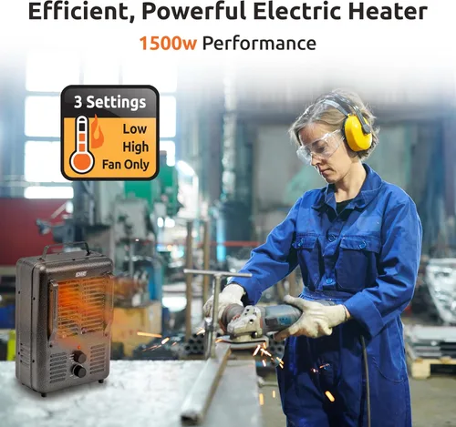 Miniatura 4 de EZ-HEAT Calentador de espacio portátil de 1,500 vatios estilo lechería con termostato ajustable, protección contra sobrecalentamiento y interruptor