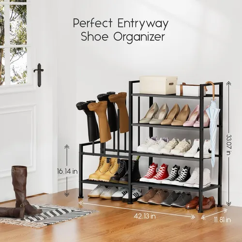 Miniatura 3 de Homsorout Zapatero organizador y almacenamiento – Zapatero de metal de 4 niveles con almacenamiento para botas y lateral cualquier combinación