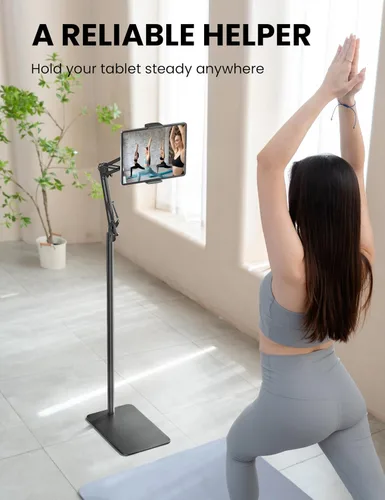 Miniatura 4 de Soporte de piso para tableta, soporte de metal giratorio de 360 grados, soporte para iPad de altura y ángulo ajustables, soporte universal