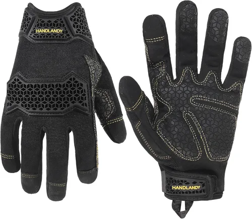 Miniatura 11 de HANDLANDY Guantes de trabajo para hombre y mujer, guantes de trabajo de mecánicos de uso general con pantalla táctil, guantes de trabajo flexibles