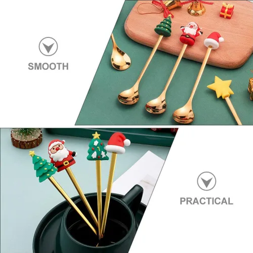 Miniatura 3 de Upkoch Juego de cucharas de Navidad, cucharas de café de Navidad, cucharadita de café de postre de acero inoxidable, vajilla de fiesta