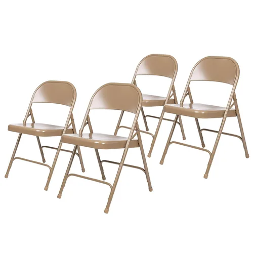 OEF Furnishings Serie OEF50 Sillas plegables de acero resistentes con capacidad de peso de 500 libras (paquete de 4, beige)