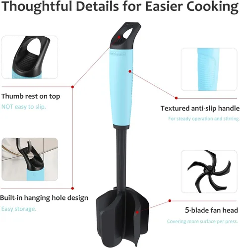 Miniatura 8 de Ourokhome Picador de carne y triturador de papas, triturador de carne molida de nailon resistente al calor para hamburguesas, 5 cuchillas curvas