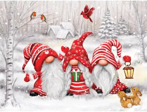 Bits and Pieces Rompecabezas grande de 300 piezas para adultos - Tres gnomos - Rompecabezas de Navidad de invierno por el artista Makiko, tamaño del