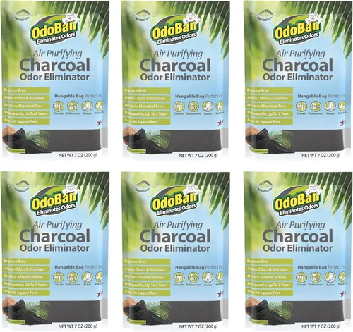 OdoBan Carbón Purificador de Aire Eliminador de Olores Natural, Fórmula No Tóxica, Hecho en los EE. UU., Sin Fragancia, Pack de 6, 200 Gramos Cada