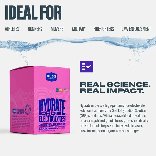 Miniatura 5 de BUBS Naturals - Paquetes de polvo de electrolitos hidratados o troquelados para una rápida absorción Polvo de electrolito premium de 2000 mg