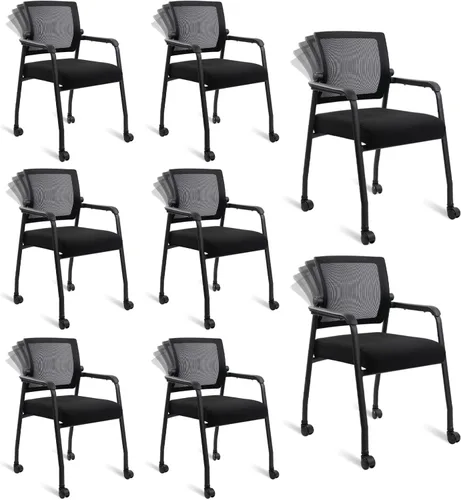 Miniatura 10 de KLASIKA Silla de escritorio sin ruedas, sillón con soporte lumbar ergonómico y cojín de asiento grueso, sillas de sala de espera para oficina