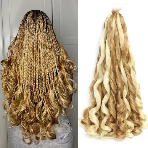 Miniatura 9 de Cabello Rizado Francés para Trenzar de 18 Pulgadas, 8 Paquetes Color Borgoña - Cabello para Trenzar Pre-Estirado con Rebote - Extensiones de Cabello