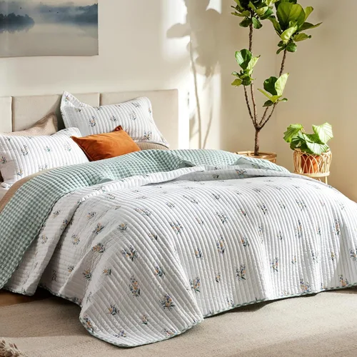 Bedsure - Colcha floral tamaño Queen, ropa de cama reversible con estampado botánico de flores primaverales, colcha ligera, colcha de microfibra 02