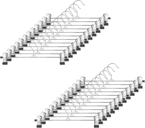GoodtoU Perchas para pantalones con clips – Perchas para faldas paquete de 24 ganchos para pantalones, jeans, pantalones cortos, colgador de metal