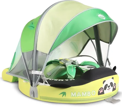 Mambobaby Flotador de piscina para bebé con toldo, flotadores infantiles no inflables con cola sólida, suave, impermeable, agradable a la piel,
