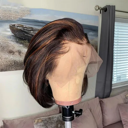 Miniatura 15 de Pelucas de cabello humano con reflejos #1B/27, mezcla de rubios, color natural, con abuelitos, invisible HD, 13x4, encaje frontal, pelucas
