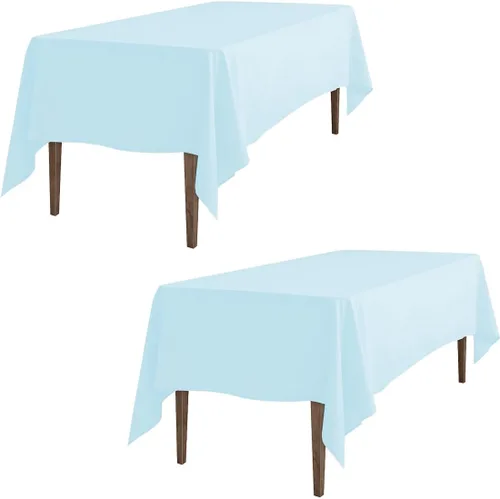 LTC LINENS - Paquete de 2 manteles rectangulares de poliéster, de 60 x 102 pulgadas y 6 pies, color azul bebé, con caída parcial, resistentes a las