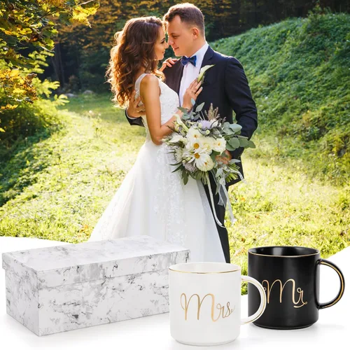 Miniatura 5 de Yesland Taza de café de cerámica de 12 onzas para parejas, regalo ideal para compromiso, aniversario, para él y ella, novia y novio, San Valentín