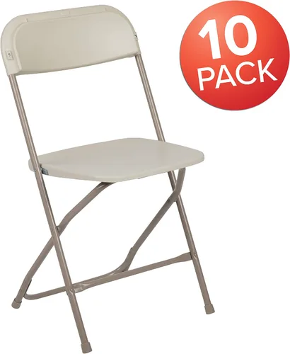 Miniatura 3 de EMMA + OLIVER Juego de 10 sillas plegables de plástico, capacidad de peso de 650 libras, silla plegable apilable ligera en color beige