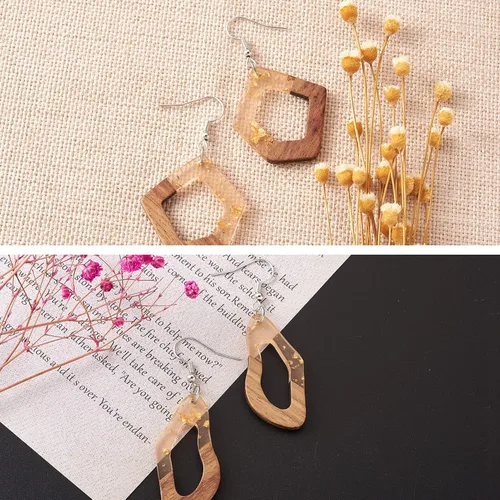 Miniatura 4 de Beadthoven 60 piezas Kit de Dijes de Madera de Resina Colgantes para Hacer Aretes Dijes Dorados para Aretes DIY Boho Piezas en Blanco de Madera