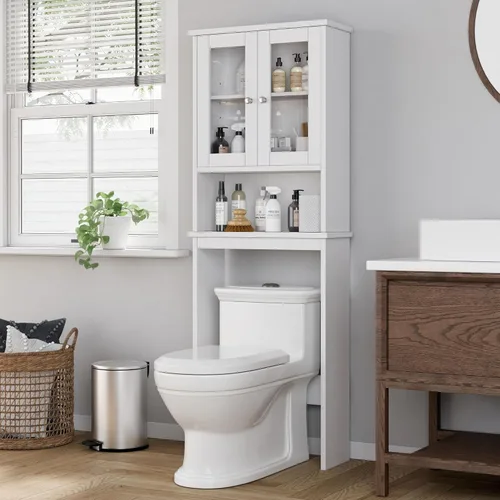 Miniatura 9 de Shintenchi Gabinete de almacenamiento sobre el inodoro, baño sobre el estante del inodoro, organizador de estante ajustable para baño con barra