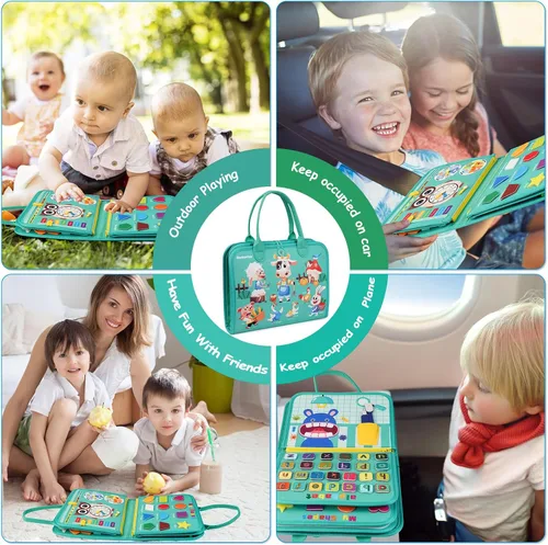 Miniatura 4 de Montessori Busy Board - Juguetes de aprendizaje sensorial para niños pequeños de 3 a 6 años, 10 páginas, 32 actividades, juguetes educativos