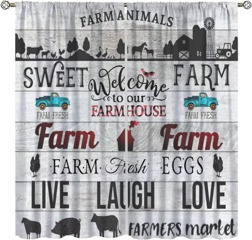 Miniatura 15 de Cortinas rústicas para ventana, molino de viento de granja, vaca, decoración del hogar, cortinas con estampado de animales de campo occidental