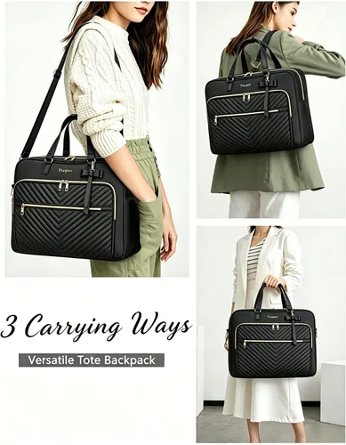 Miniatura 2 de Taygeer Bolso para laptop de 17 pulgadas para mujer, maletín convertible grande acolchado con puerto USB, bolsos de mano impermeables de cuero