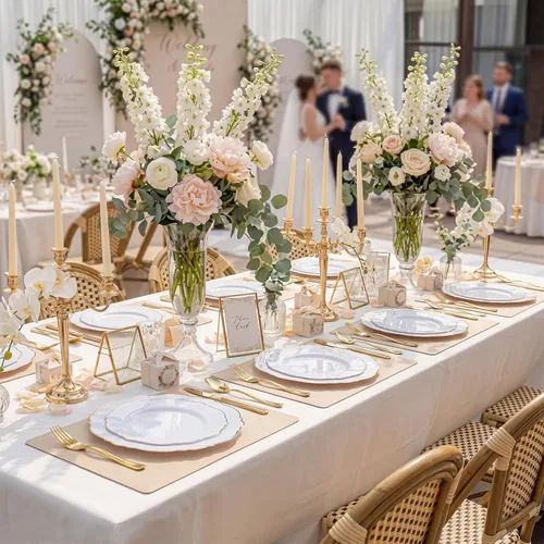 Miniatura 5 de WDF: 100 platos desechables de plástico, platos desechables barrocos color blanco y oro para fiestas de lujo y bodas, incluyendo 50 platos de Dorado