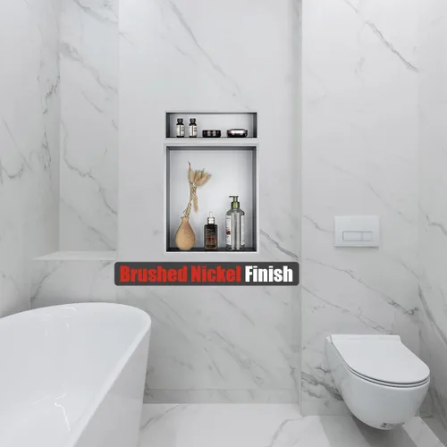 Miniatura 6 de JQK Niche de ducha sin necesidad de azulejos, estante de baño de níquel cepillado de 4 x 14 pulgadas, estante organizador de ducha empotrado