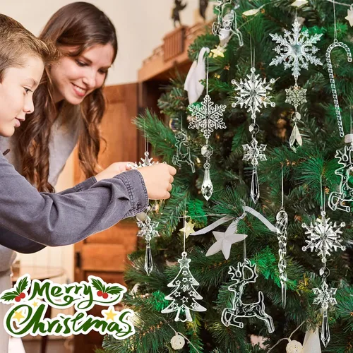 Miniatura 2 de Geegoods 18 adornos de Navidad, copos de nieve, decoraciones colgantes de cristal acrílico de Navidad, decoraciones de cristal de carámbano