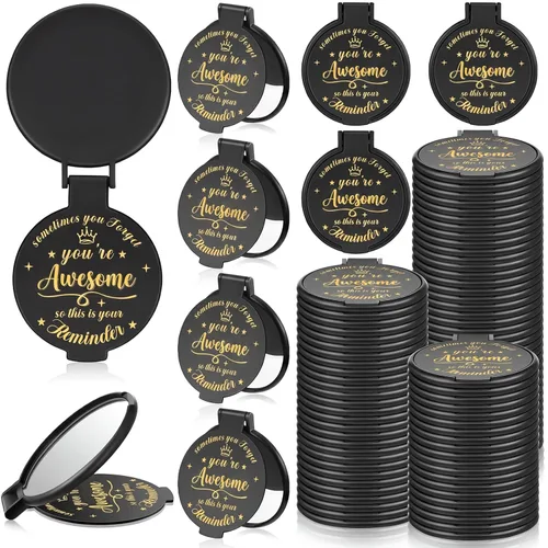 Miniatura 9 de 18 piezas de espejo compacto inspirador de 2.76 pulgadas a granel para mujeres, pequeños regalos de graduación, día de la madre, fiesta, bolso, Negro