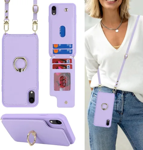 Miniatura 46 de Lipvina para iPhone 11 Pro Funda para teléfono con tarjetero y correa para mujeres, cordón cruzado, soporte de anillo con patas, cierre de presión