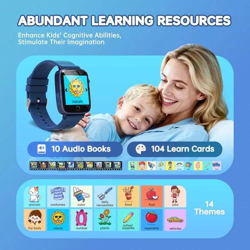 Miniatura 5 de Reloj inteligente para niños con 26 juegos de rompecabezas, reloj para niños con pantalla táctil HD, cámara, reproductor de música, reloj Azul