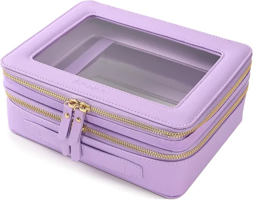 Miniatura 38 de Aveniee Organizador de bolsa de maquillaje transparente, bolsa de aseo de viaje para mujer, bolsa de cosméticos impermeable con cremalleras, Rosa