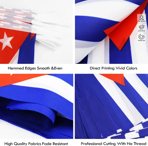 Miniatura 3 de Bandera de cuerda en forma de banderín de Cuba - 38 banderas, 42 pies de pequeñas mini banderas cubanas en guirnalda para decoración de país