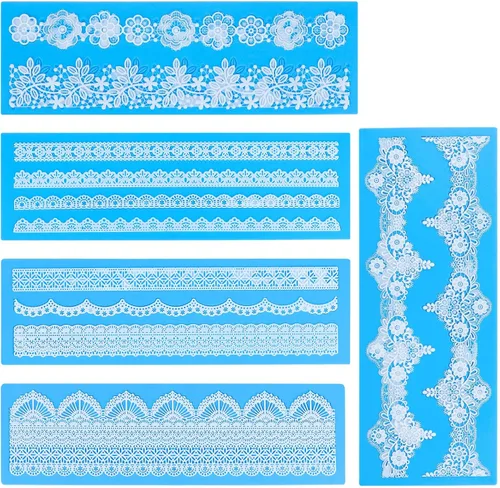 Miniatura 10 de Beasea Molde de encaje de silicona, 5 moldes de fondant de encaje para decoración de tartas, moldes de alfombrilla de patrón de flores, herramientas