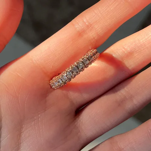 Miniatura 61 de Narica Anillo de 21 piedras chapadas en plata, apilables, corte redondo, zafiro azul, circonita cúbica, relleno de circonita cúbica, halo