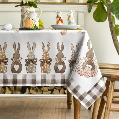 Miniatura 3 de Horaldaily Mantel de Pascua rectangular de 52 x 70 pulgadas, diseño de zanahorias de primavera, conejo, funda de mesa lavable para decoración