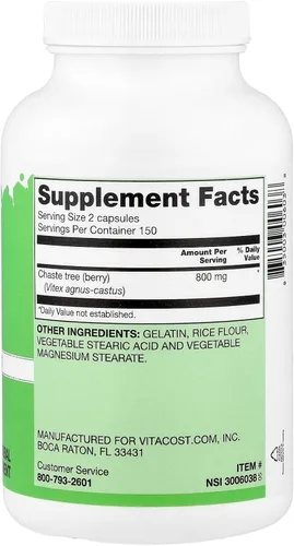 Miniatura 2 de Vitacost Vitex Agnus-Castus Castus - 800 mg por porción - 300 Cápsulas