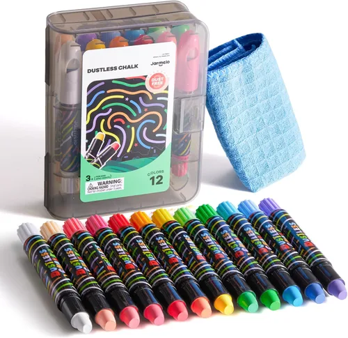 Jar Melo Tiza sin polvo para niños, juego de 12 piezas de tiza para acera con soporte, lavable y no tóxica, tiza de colores para pizarra, agarre