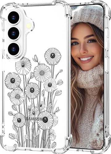 Miniatura 123 de Hungo Funda compatible con Samsung Galaxy S23 con diseño floral y bonito diseño transparente, femenino para mujeres y niñas, con hermoso clavel