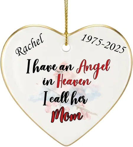 Miniatura 17 de Adorno de Navidad conmemorativo personalizado 2025 – Recuerdo de cerámica en forma de corazón – Tengo un ángel en el cielo I Call Her Primo – Regalo