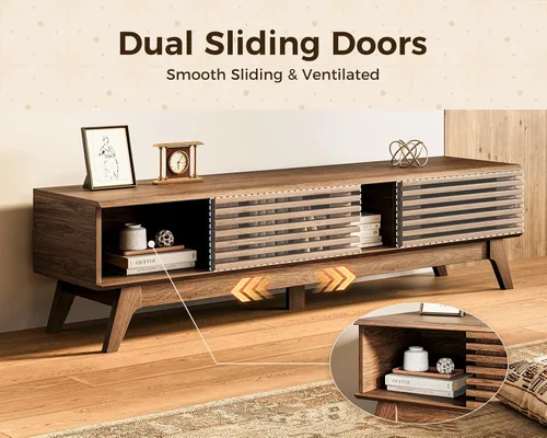 Miniatura 4 de AODK Soporte de TV de 59 pulgadas para televisores de 55/60/65 pulgadas, moderno centro de entretenimiento acanalado de mediados de siglo