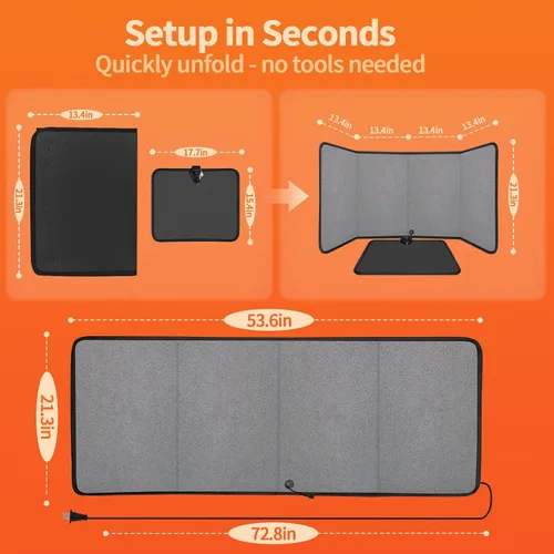 Miniatura 7 de Calentador plegable para debajo del escritorio, calentador de espacio silencioso para oficina con temporizador, 8 niveles de temperatura, apagado