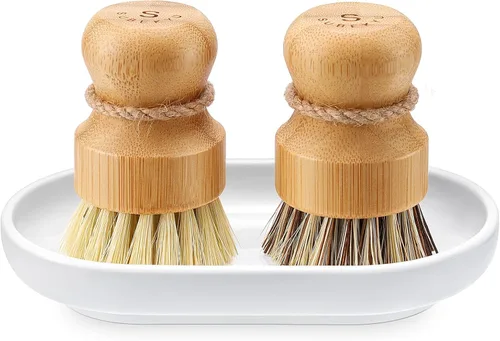 Miniatura 7 de SUBEKYU Cepillo de bambú para fregadero de cocina, cepillo de madera natural con cerdas de sisal para limpieza del hogar, ollas de hierro fundido