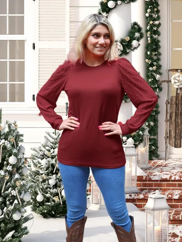 Miniatura 2 de WIHOLL Camisas de manga larga para mujer, túnica de otoño, ropa de cuello redondo a la moda