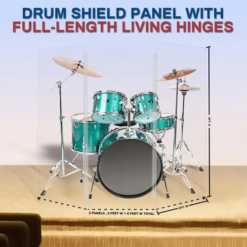 Miniatura 6 de PENNZONI Drum Shield de 5 pies con bisagras de plástico, viene con 3 paneles para tambor y bisagras de plástico, paneles de acrílico transparente