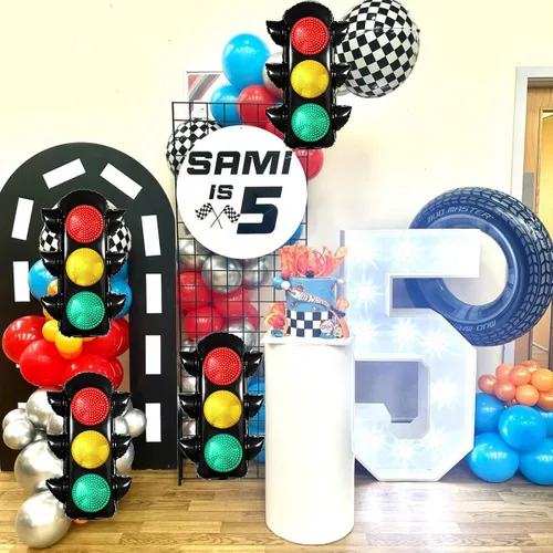 Miniatura 5 de 4 globos de semáforo de 23.3 x 31.7 pulgadas, suministros de decoración de fiesta de cumpleaños de coches de carreras