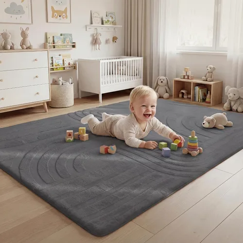 Miniatura 9 de Huloo Sleep Tapete de juego ultra suave y esponjoso para bebé, tapete acolchado de 1.3 pulgadas de grosor para niños con piel de conejo sintética