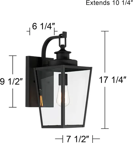 Miniatura 4 de Possini Euro Design Ackerly - Moderna lámpara de pared para exteriores, acero negro texturizado, paneles de vidrio transparente de 17 1/4 pulgadas