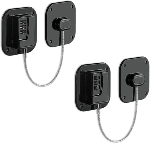 Miniatura 17 de Cerradura de refrigerador, cerradura de combinación resistente para congelador y armarios, fácil de instalar, no necesita llaves, pestillo de Negro