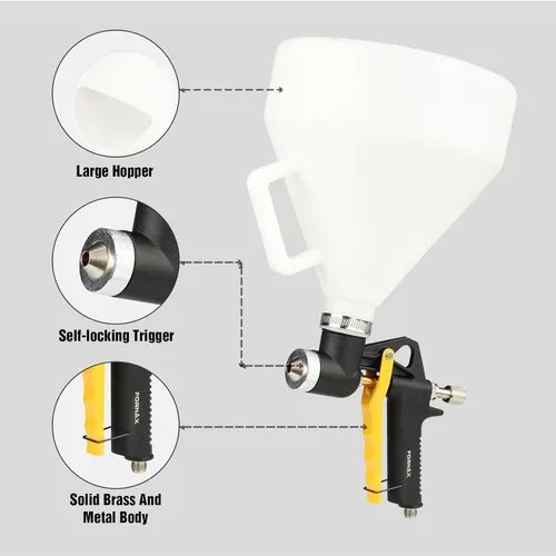 Miniatura 3 de FORNAX Pistola de textura Air Hopper, pistola de tolva de 1.3 galones con mango, 3 boquillas de 4.0, 6.0 y 0.315 in